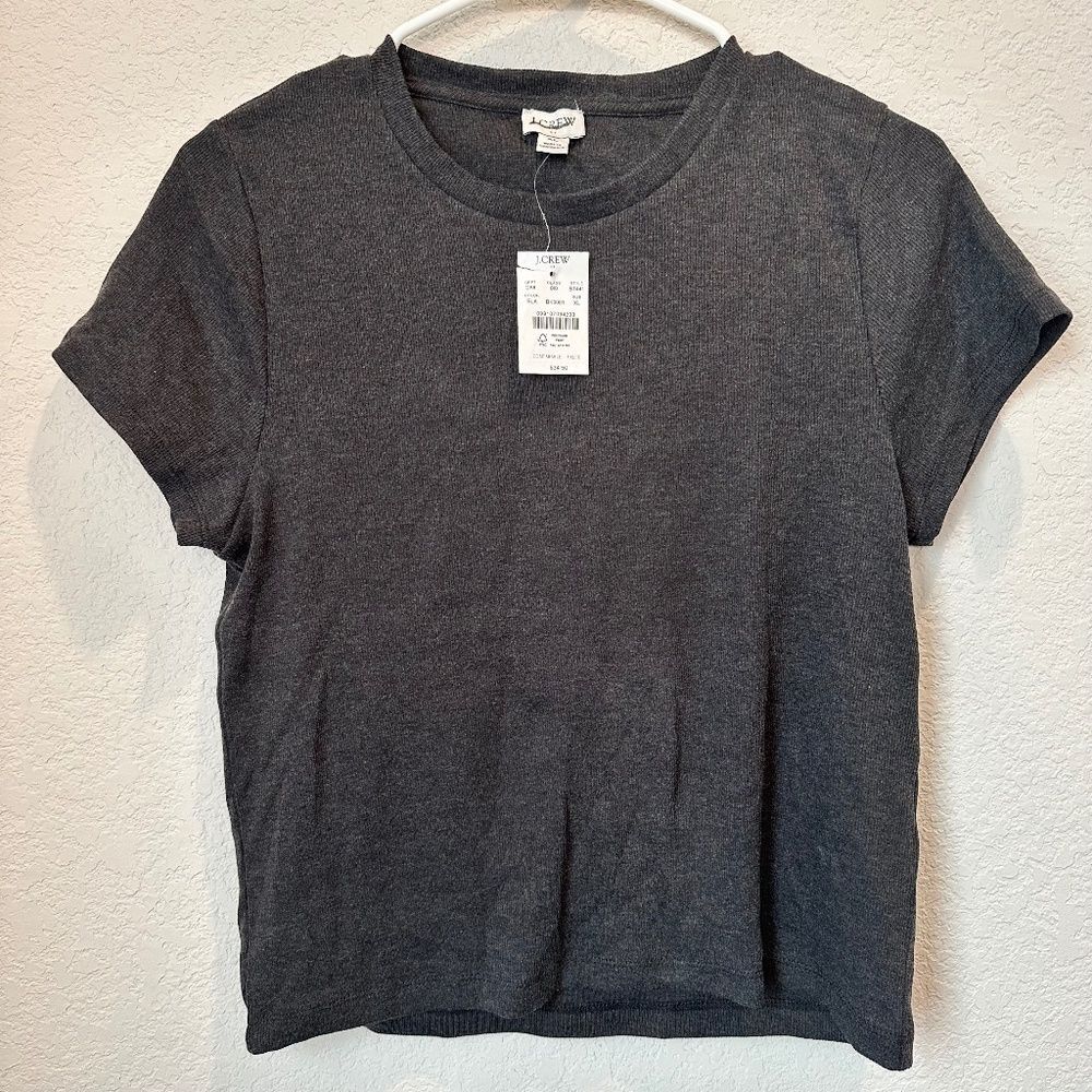 NWT J. Crew Factory Grey Ribbed Cropped Crew Neck T-Shirt - Size XL